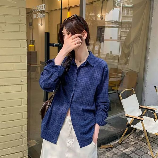 여성 체크셔츠 루즈핏 데일리셔츠 남방 공항패션