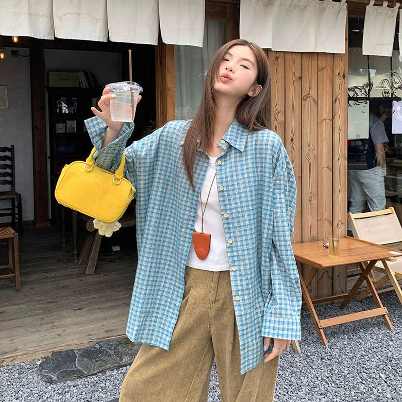 여성 봄 가을 체크셔츠 루즈핏 데일리 색상예쁜 남방