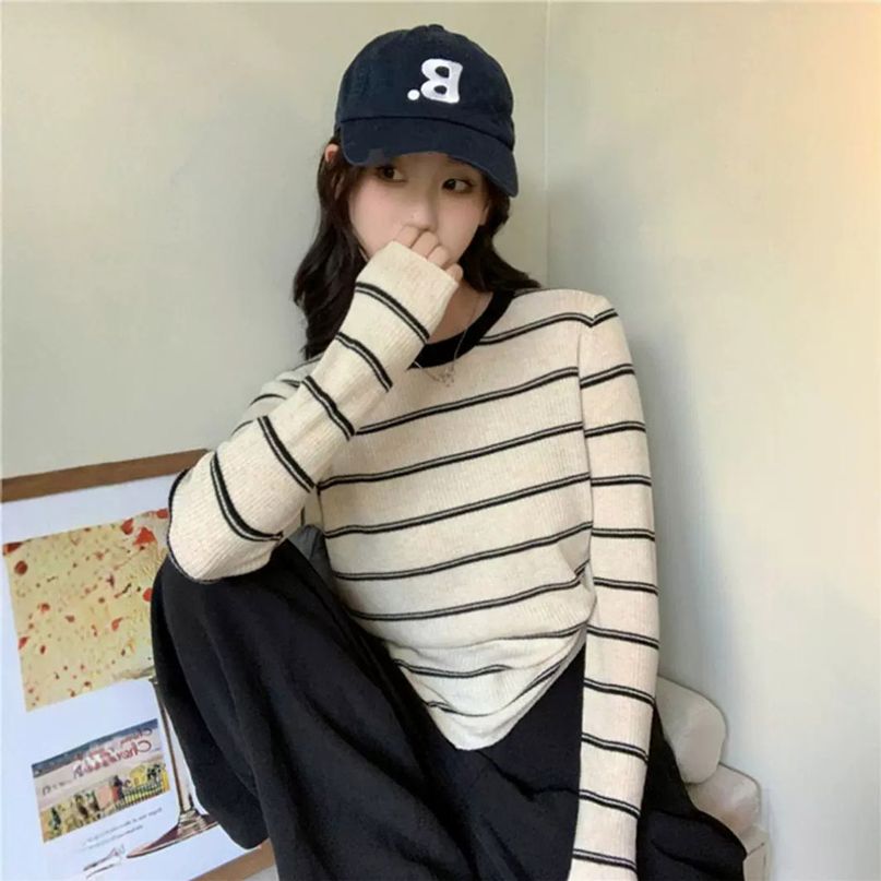 여성 니트티셔츠 스트라이프 부드러운 신축성좋은