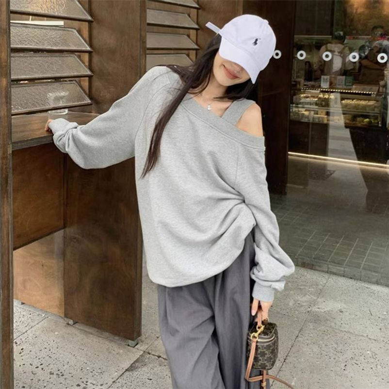 여성 오프숄더 루즈핏 맨투맨 캐주얼 청순한 트랜디