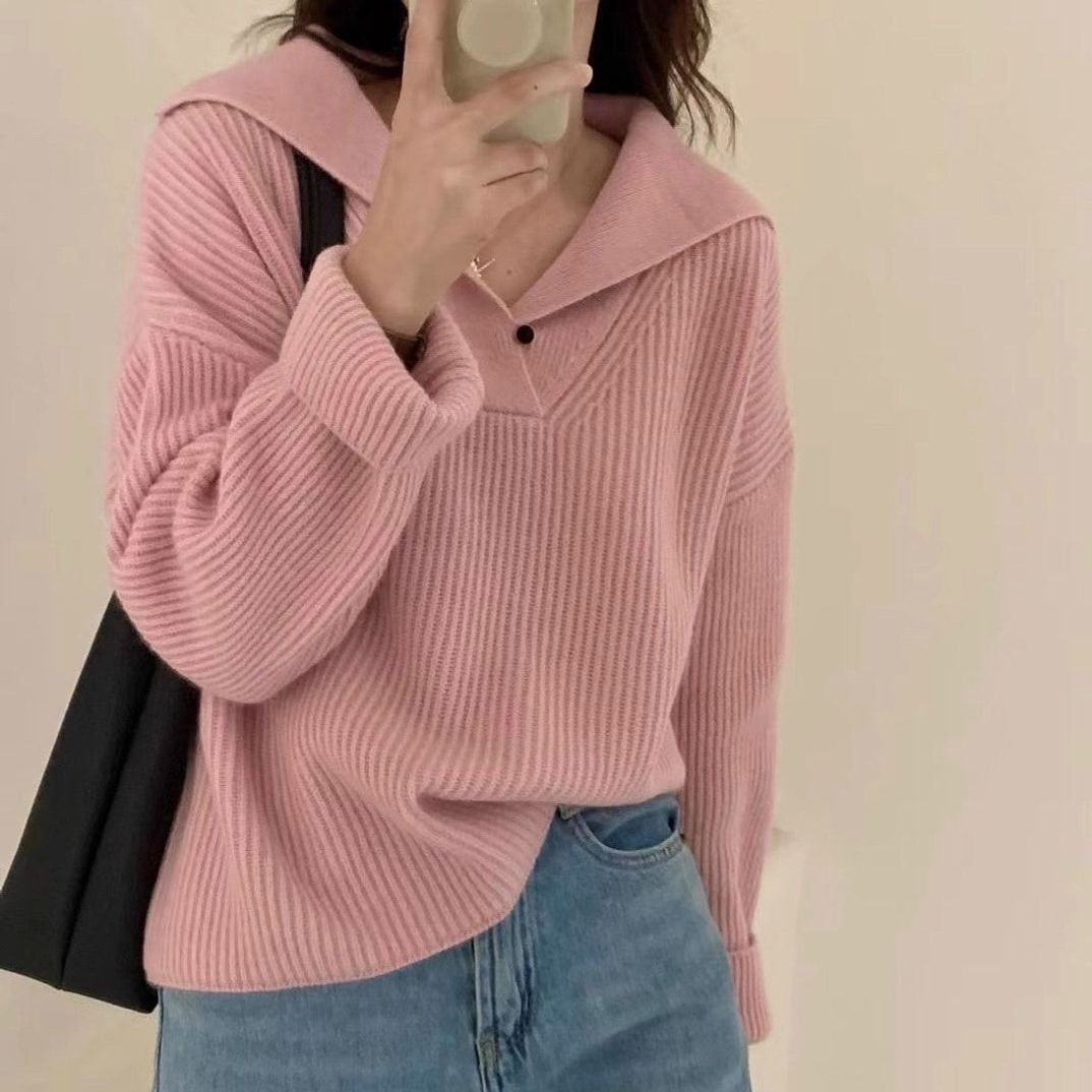 여성 세일러 카라 루즈핏 러블리 골지 니트 ATZ