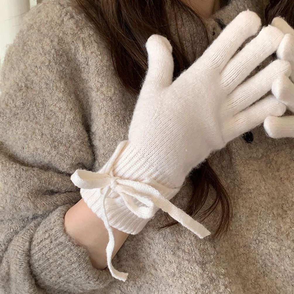 여성 데일리 리본 미들 겨울 니트 장갑 ATZ