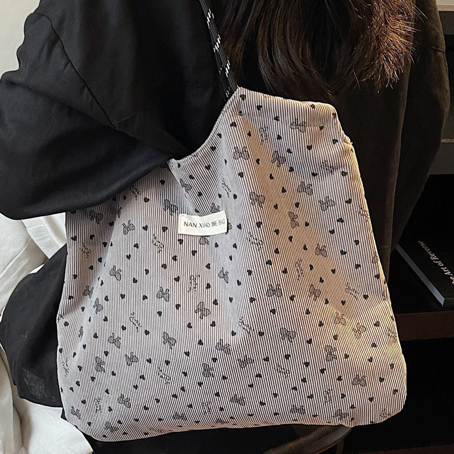 코듀로이 하트리본 에코백 베이직 숄더백 ATZ