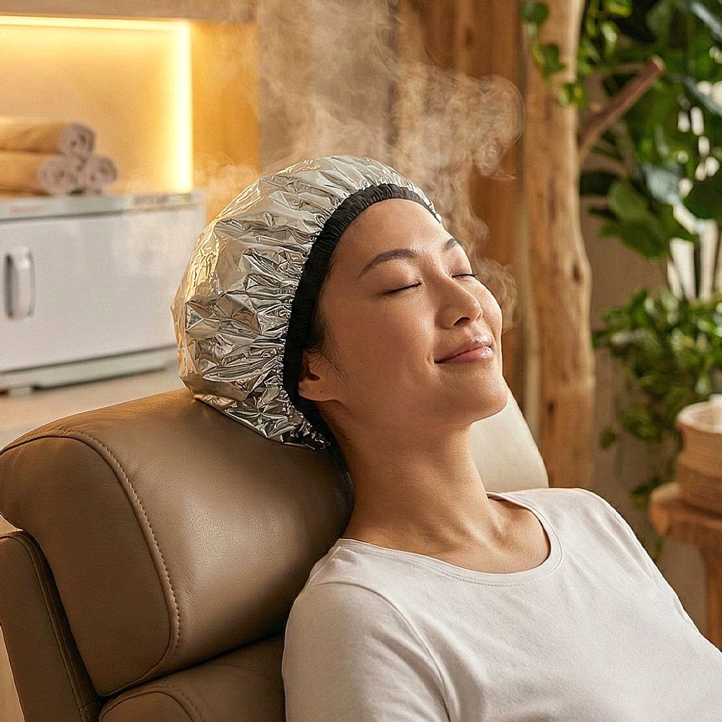 전기 없이 뜨끈한 자가발열 은박 항온 헤어캡 홈케어 필수품