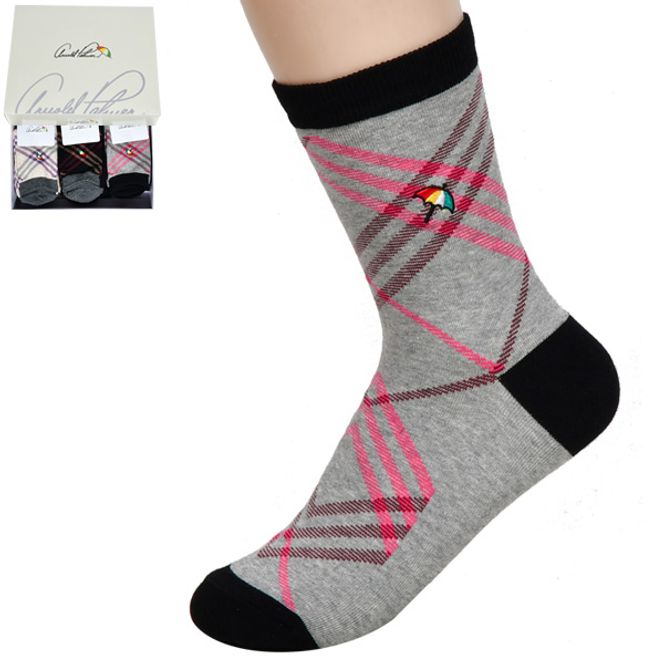 아놀드파마 로고자수 숙녀 사선 체크 중목 양말0164vl