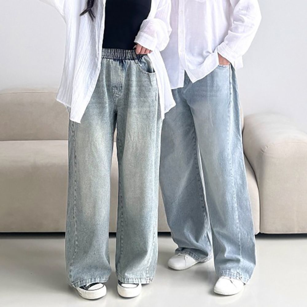 남녀공용 와이드 사이드턱 청바지