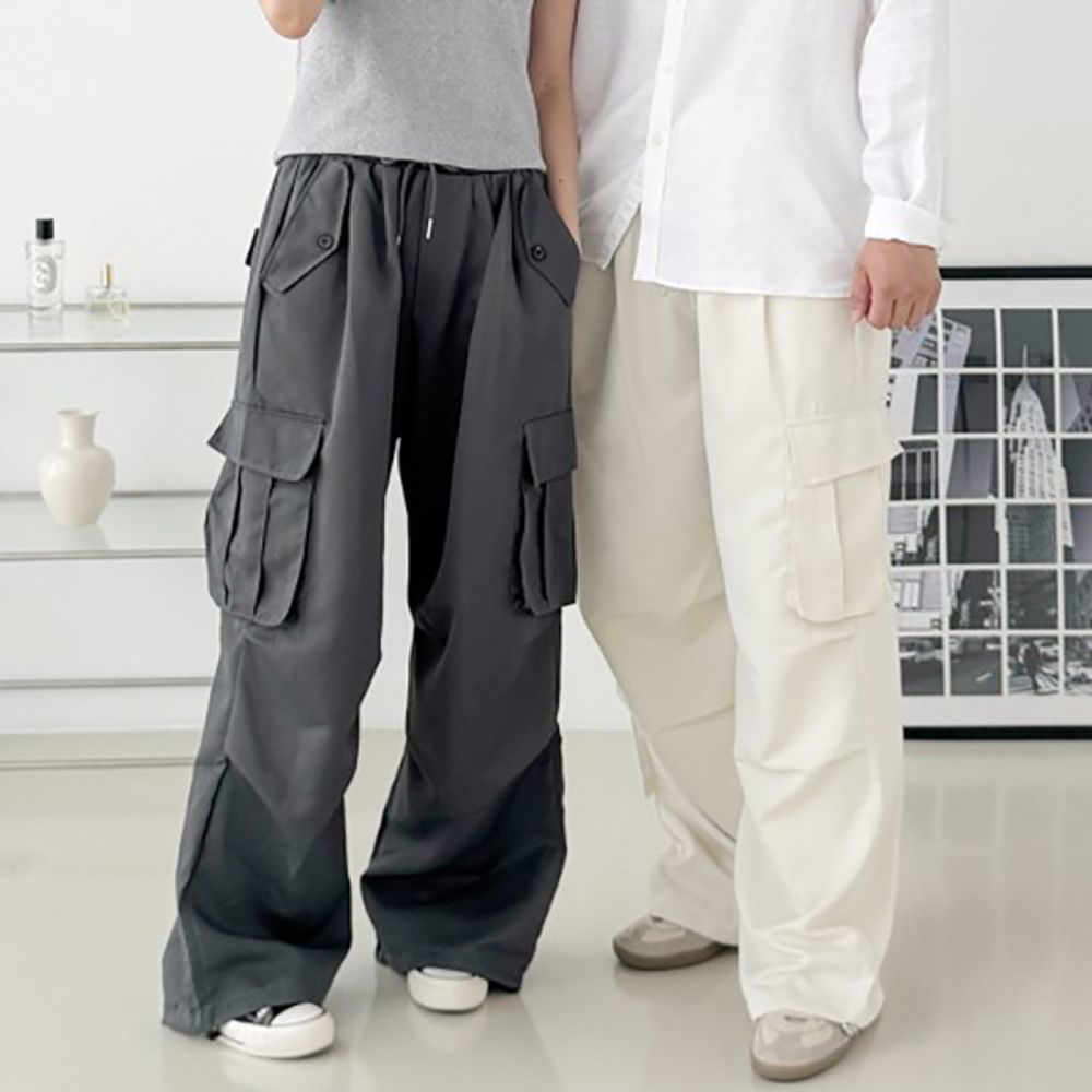 남녀공용 포켓 사이드 스트링 와이드팬츠