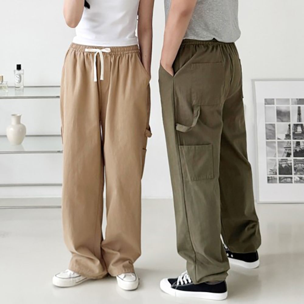 남녀공용 포인트 사이드 포켓 와이드팬츠
