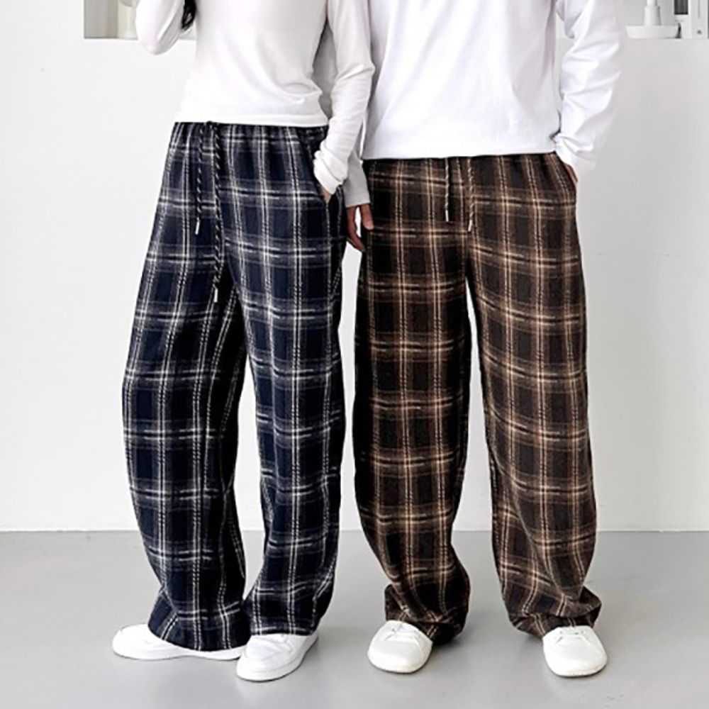 남녀공용 스트라이프 스트릿 체크 일자바지