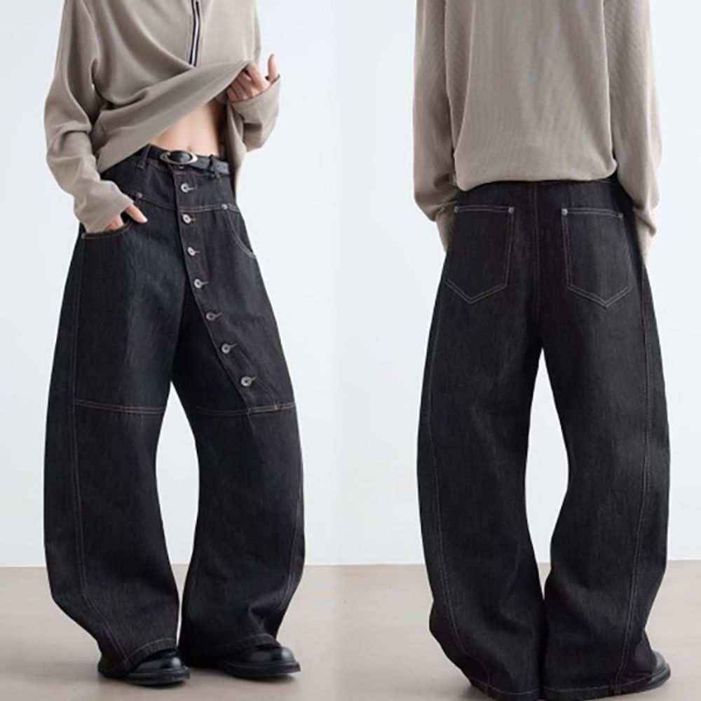 남성 버튼장식 심플 데님 와이드팬츠