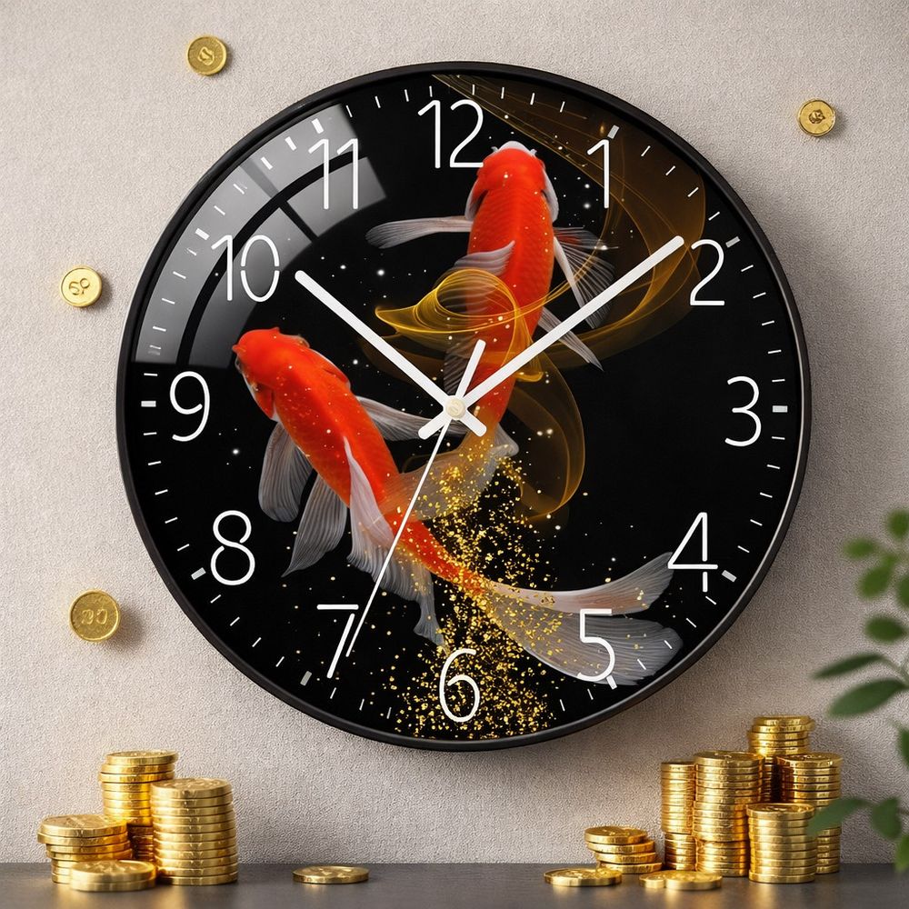 재물운 붉은잉어 인테리어 아날로그 무소음 벽시계