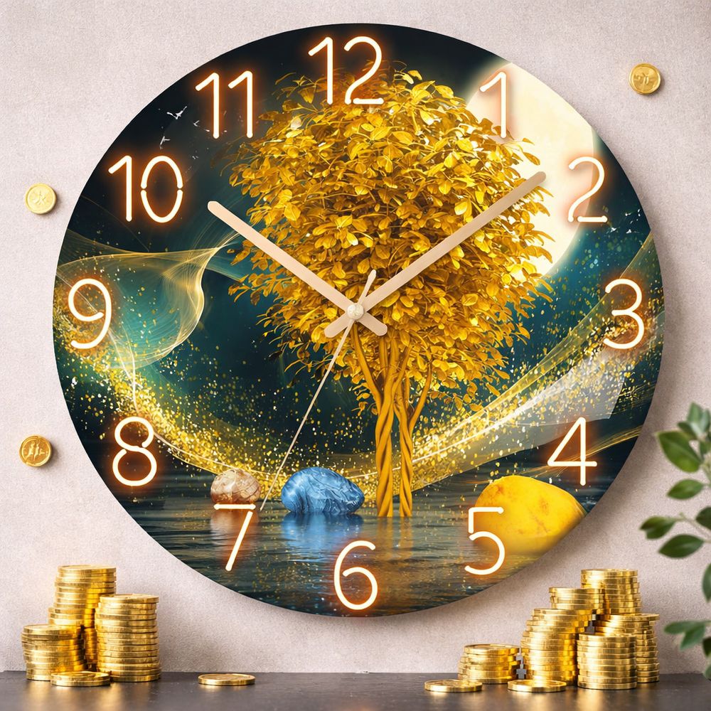 재물운 황금돈나무 인테리어 아날로그 무소음 벽시계