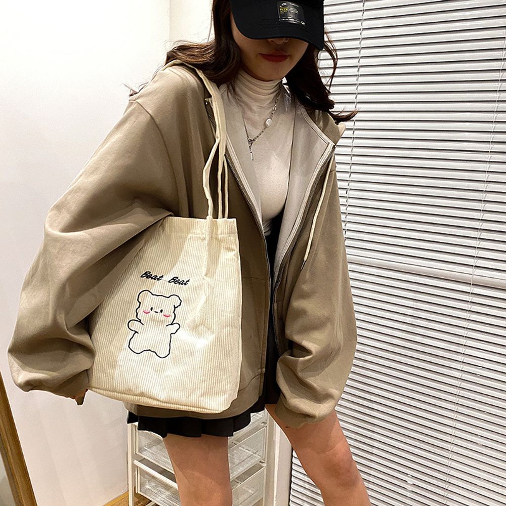 골덴 코듀로이 베어자수 에코백 숄더백