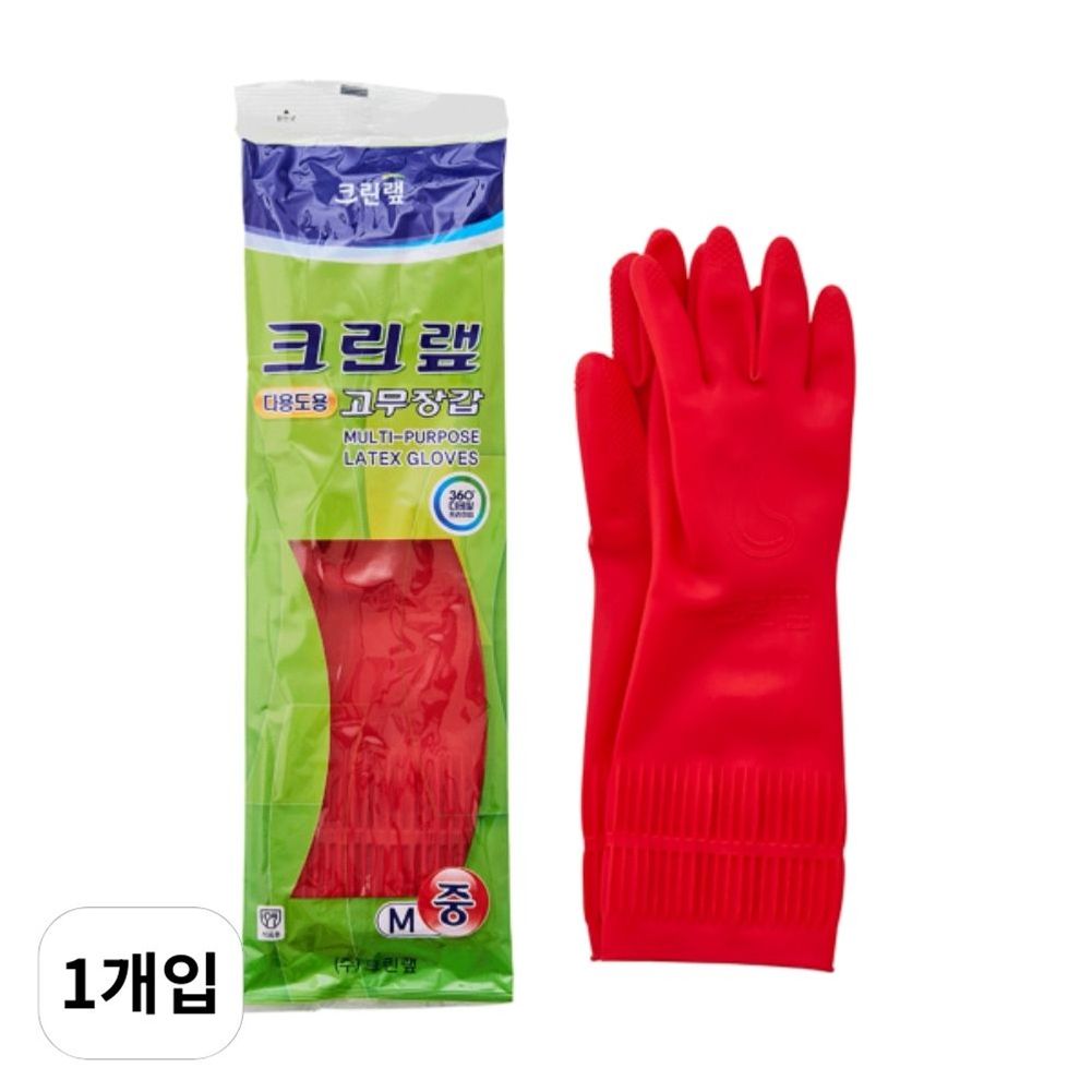 크린랲 다용도용 고무장갑 중형 크린랩 라텍스 글러브 1개입