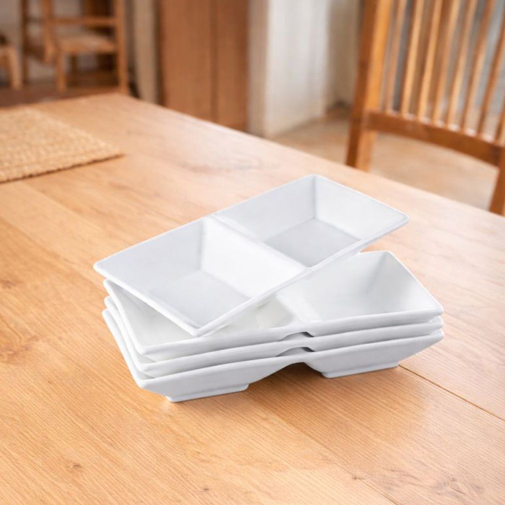 본차이나 2칸 사각 나눔찬기 4P세트