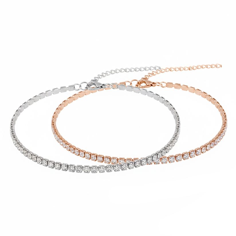 다이아몬드빛 광채 2mm 3mm 테니스 초커 토글 리본 뱅글